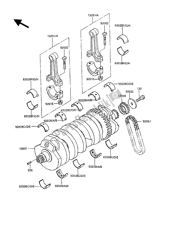 All parts for the Crankshaft of the Kawasaki GPZ 1000 RX 1986