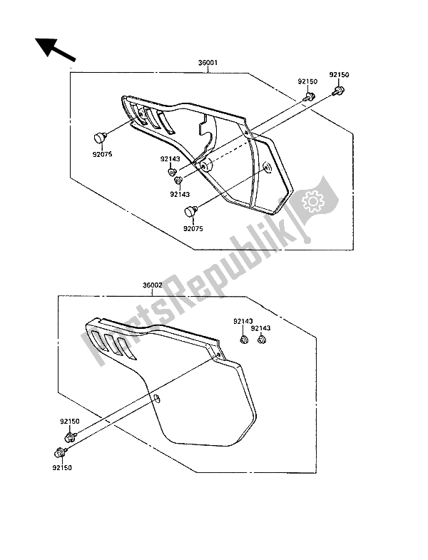 Todas as partes de Tampas Laterais do Kawasaki KX 125 1988