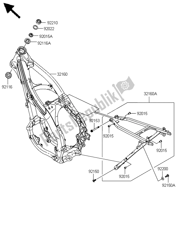 All parts for the Frame of the Kawasaki KX 250F 2008