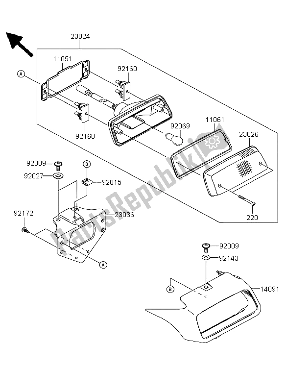 All parts for the Taillight of the Kawasaki KFX 700 2004