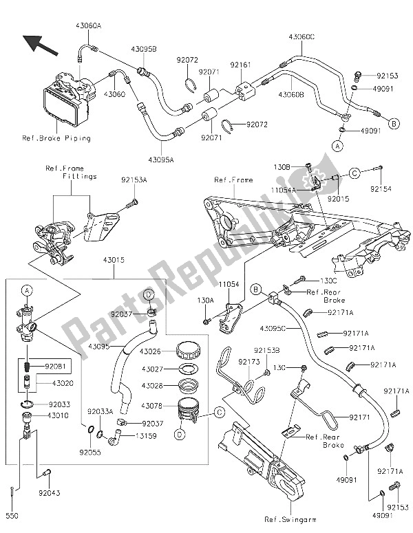 All parts for the Rear Master Cylinder of the Kawasaki ZZR 1400 ABS 2016