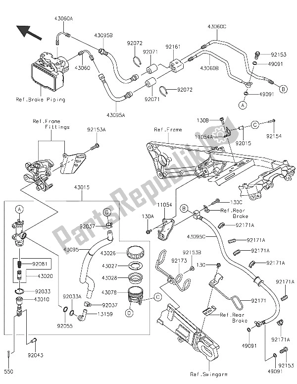 Todas as partes de Cilindro Mestre Traseiro do Kawasaki ZZR 1400 ABS 2016