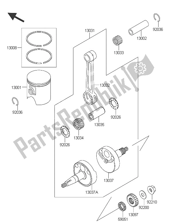 All parts for the Crankshaft & Piston(s) of the Kawasaki KX 65 2016