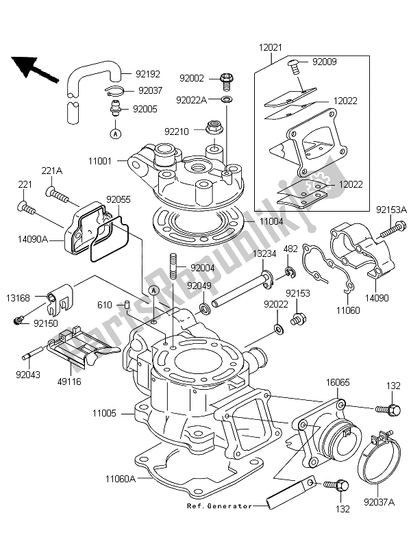 All parts for the Cylinder Head & Cylinder of the Kawasaki KX 85 SW LW 2012