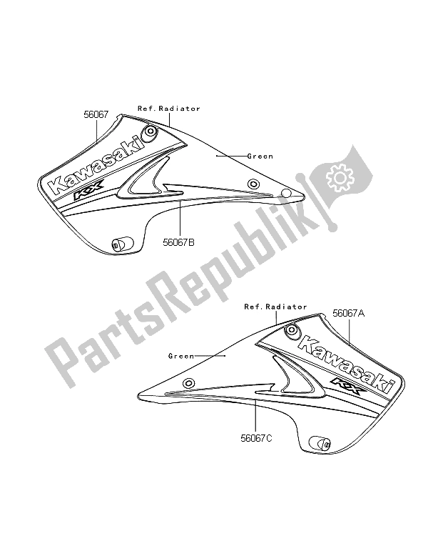 Todas las partes para Calcomanías (verde) de Kawasaki KX 250 2006