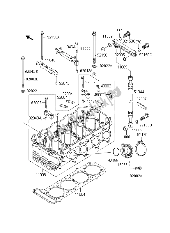 Alle onderdelen voor de Cilinderkop van de Kawasaki GPZ 1100 1995