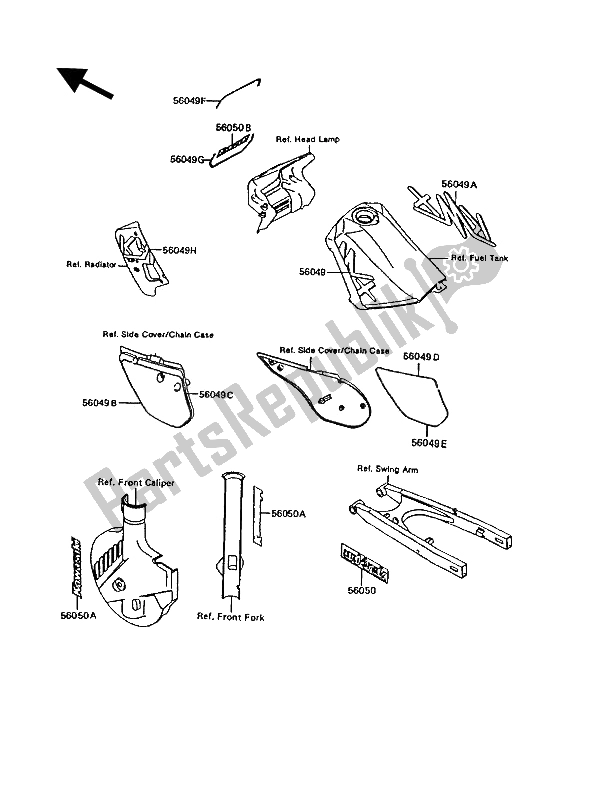 All parts for the Decals (blue) of the Kawasaki KMX 125 1991