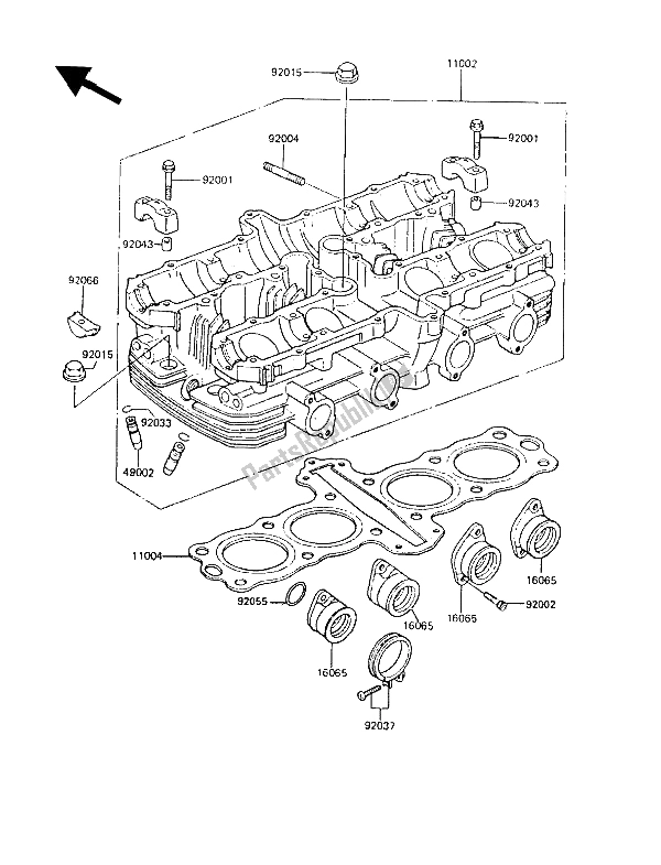 All parts for the Cylinder Head of the Kawasaki GPZ 550 1989