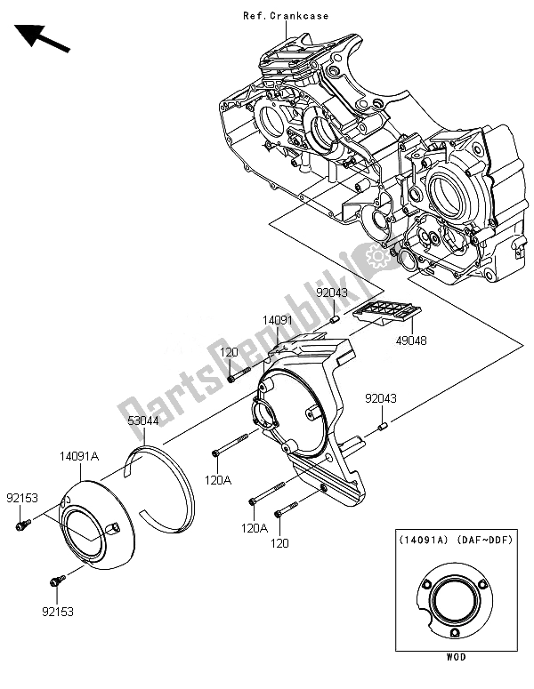 All parts for the Chain Cover of the Kawasaki VN 1700 Classic Tourer ABS 2014