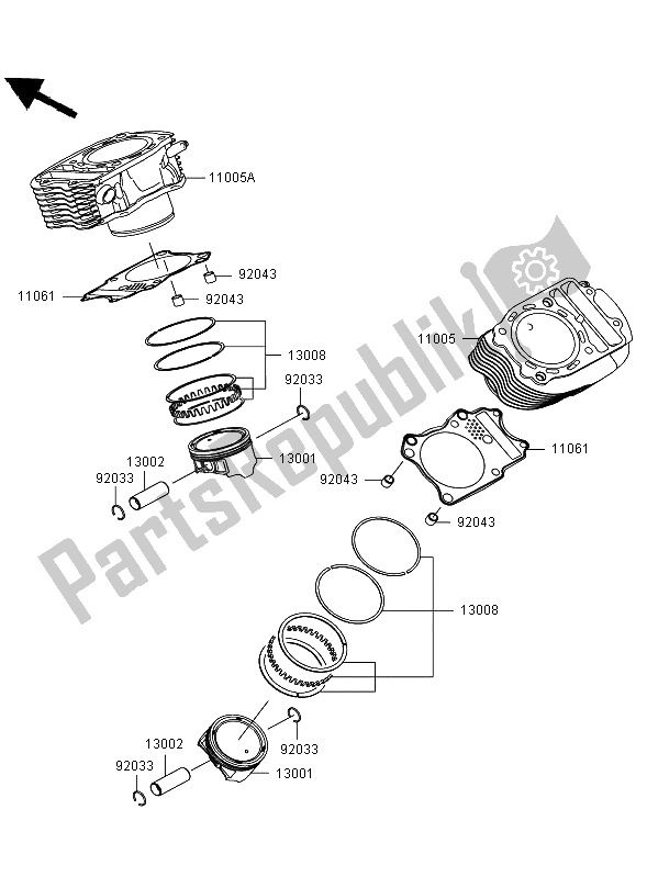 Toutes les pièces pour le Cylindre Et Piston du Kawasaki VN 900 Classic 2008