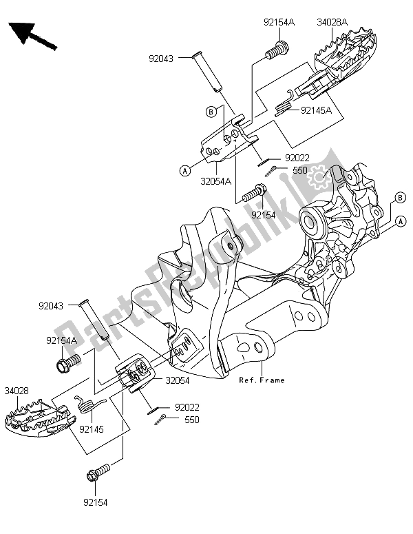 All parts for the Footrests of the Kawasaki KX 450F 2012