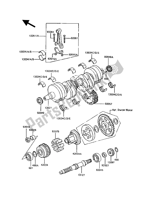 All parts for the Crankshaft of the Kawasaki GT 550 1986
