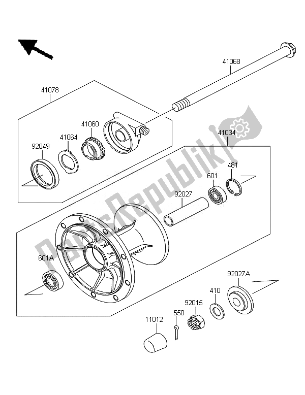 All parts for the Front Hub of the Kawasaki KLE 500 2007