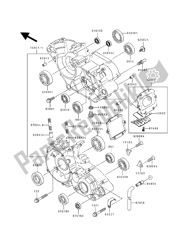 All parts for the Crankcase of the Kawasaki KX 125 1990