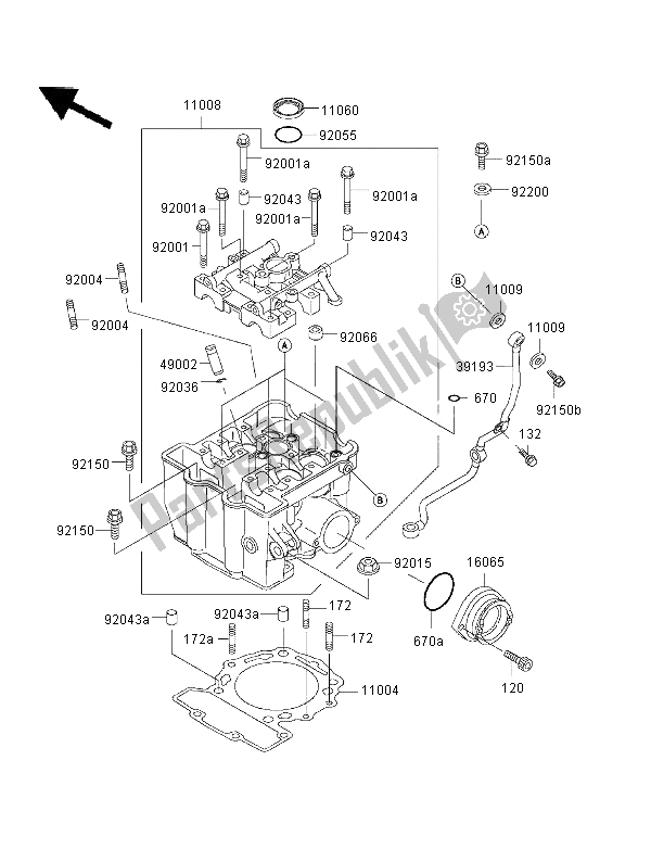 All parts for the Cylinder Head of the Kawasaki KLX 650R 1996