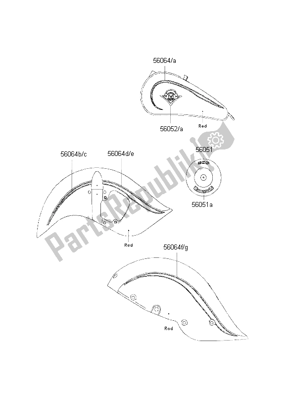 Toutes les pièces pour le Décalcomanies du Kawasaki VN 800 Drifter 2001