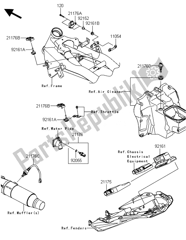 All parts for the Fuel Injection of the Kawasaki Z 800E Version 2014