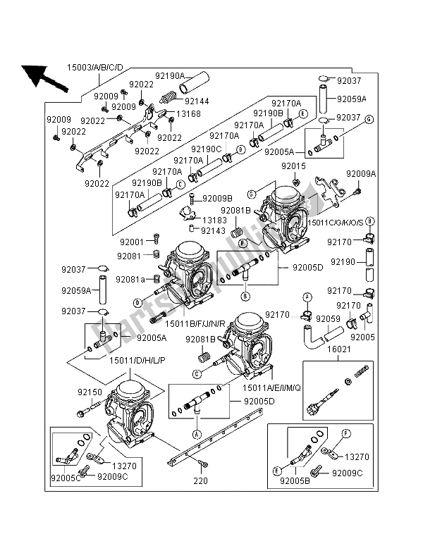 Todas las partes para Carburador de Kawasaki Ninja ZX 7R 750 1997