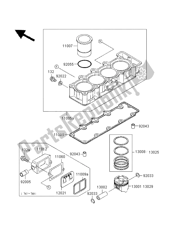 Tutte le parti per il Cilindro E Pistone del Kawasaki ZXR 400 1997