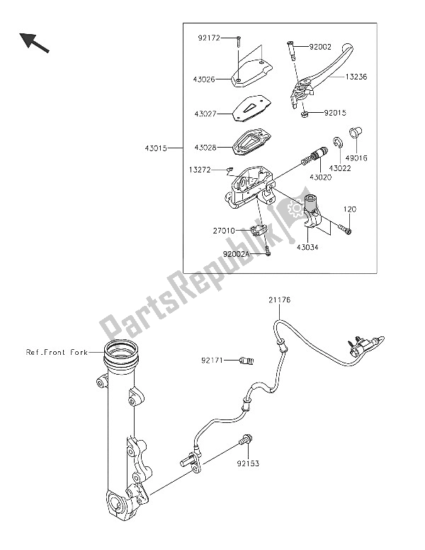 All parts for the Front Master Cylinder of the Kawasaki Vulcan S ABS 650 2016