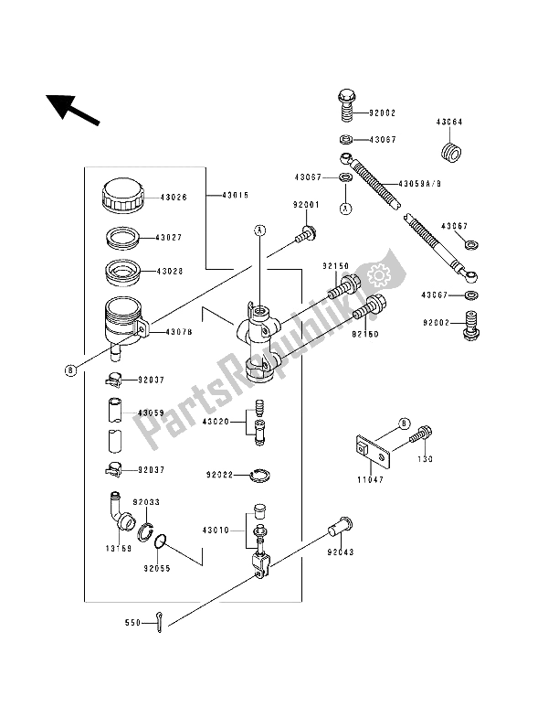 All parts for the Rear Master Cylinder of the Kawasaki ZZ R 600 1994