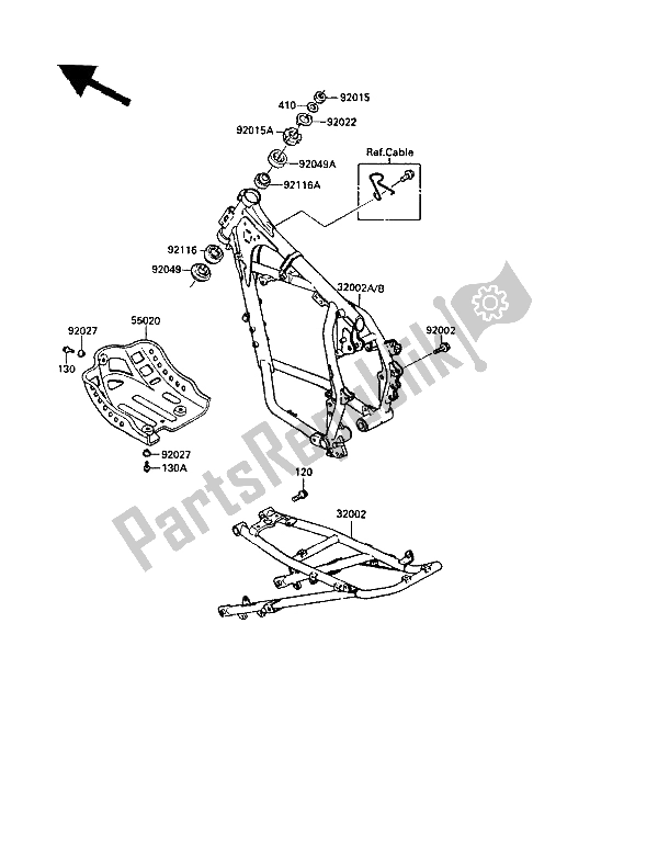 All parts for the Frame of the Kawasaki KLR 500 1987