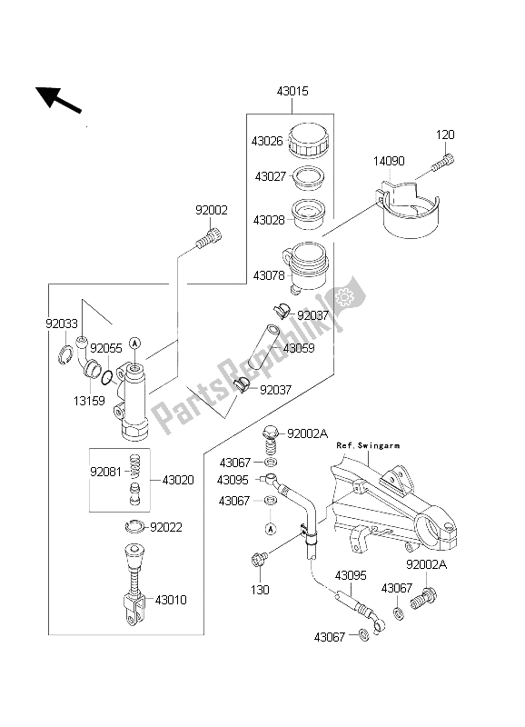 All parts for the Rear Master Cylinder of the Kawasaki ZRX 1200 2004