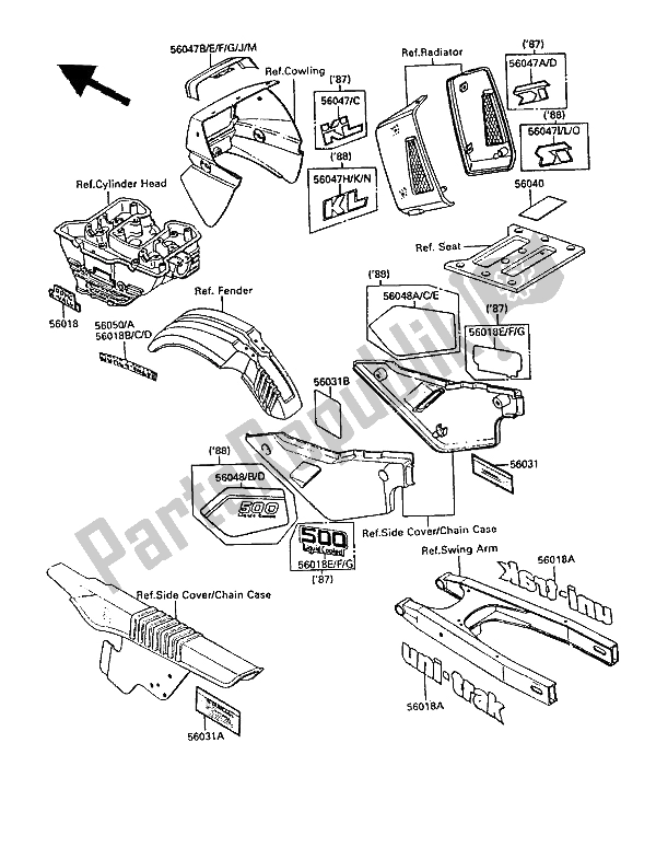 Todas as partes de Rótulos do Kawasaki KLR 500 1988