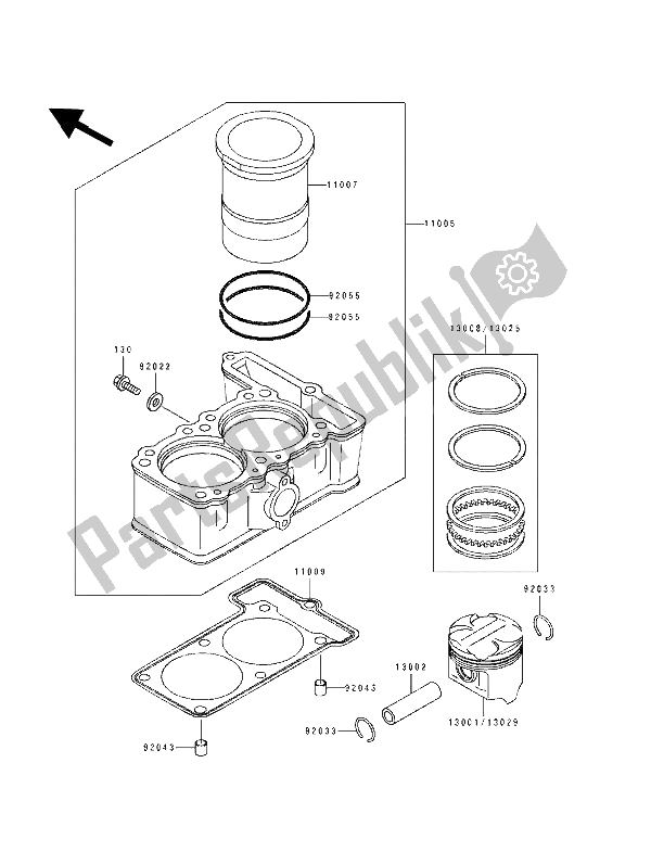 All parts for the Cylinder & Piston(s) of the Kawasaki GPX 250R 1992