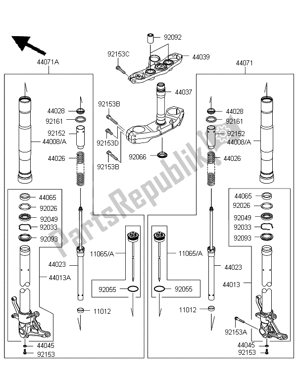 All parts for the Front Fork of the Kawasaki Z 750R ABS 2012