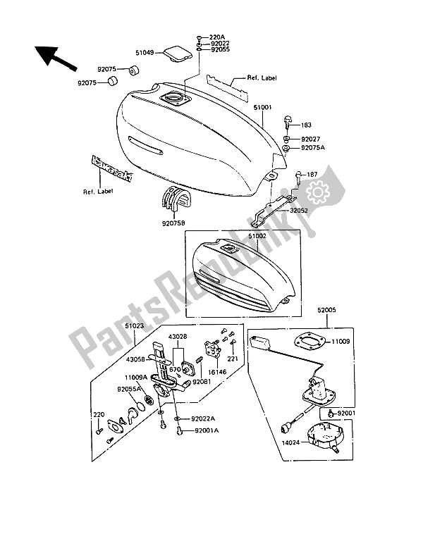 Alle onderdelen voor de Benzinetank van de Kawasaki GT 550 1989