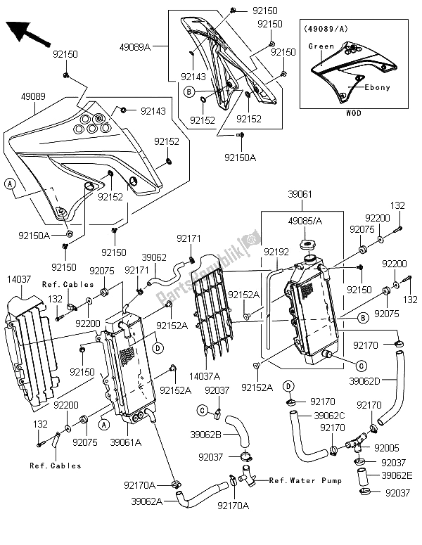 All parts for the Radiator of the Kawasaki KX 250F 2012