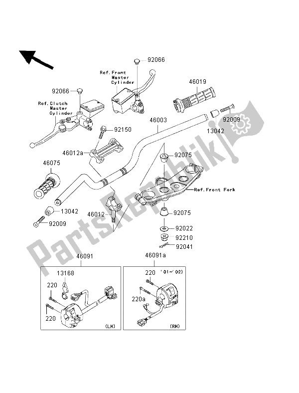 Toutes les pièces pour le Guidon du Kawasaki ZRX 1200S 2002