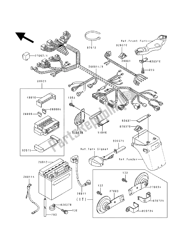 Alle onderdelen voor de Elektrische Apparatuur van de Kawasaki GPZ 500S 1992