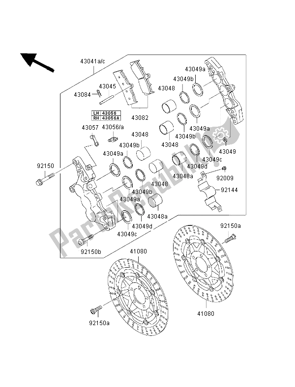 Tutte le parti per il Freno Anteriore del Kawasaki Ninja ZX 7R 750 2002