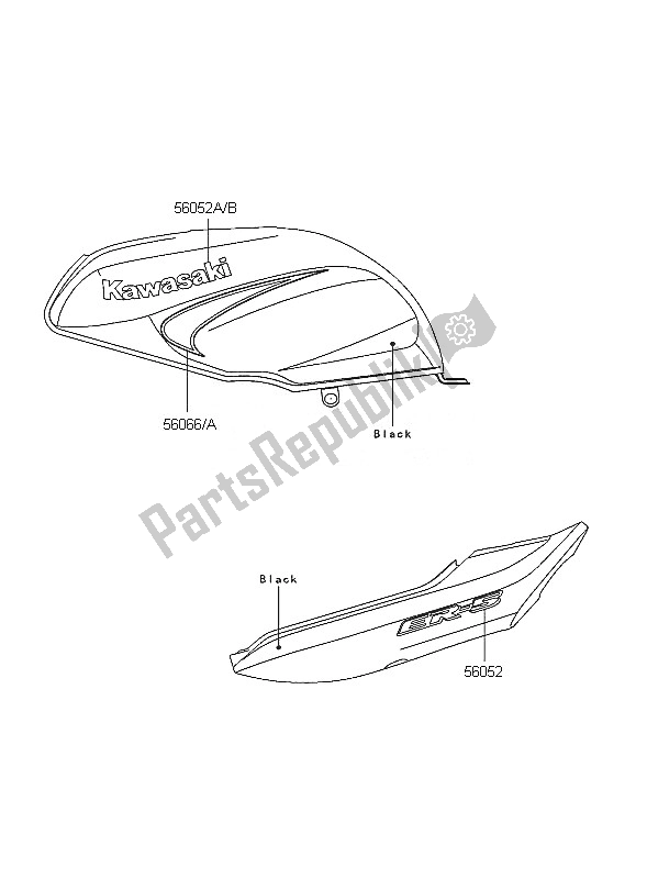 Tutte le parti per il Decalcomanie (nero) del Kawasaki ER 5 500 2005