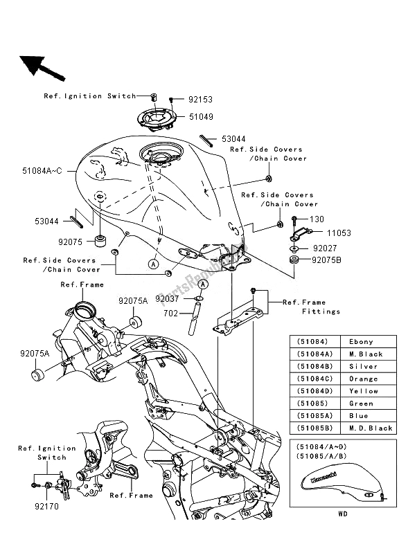 Alle onderdelen voor de Benzinetank van de Kawasaki ER 6N ABS 650 2007