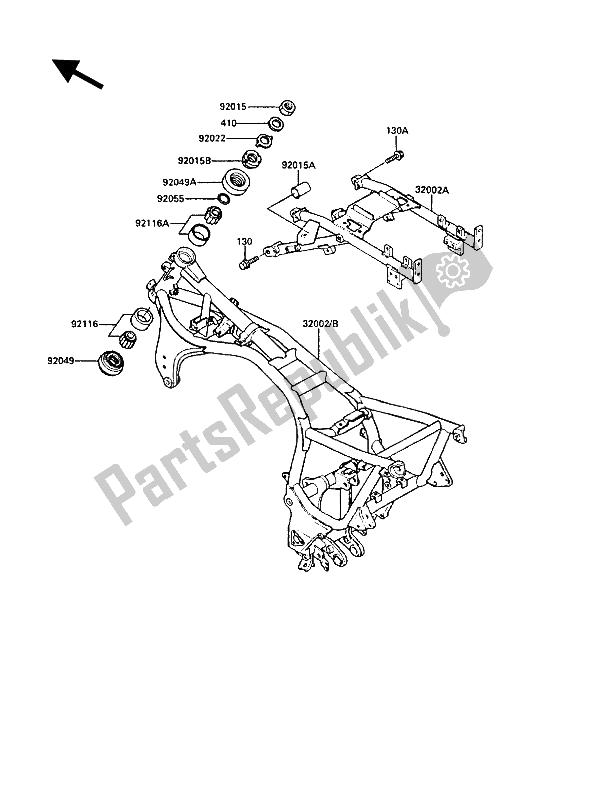 All parts for the Frame of the Kawasaki 1000 GTR 1988