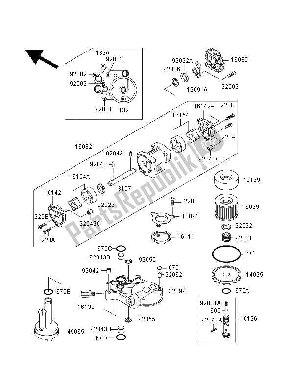 All parts for the Oil Pump of the Kawasaki ZZR 1100 1995