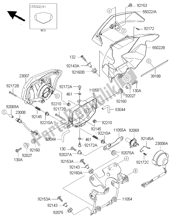 All parts for the Headlight(s) of the Kawasaki KLX 250 2015
