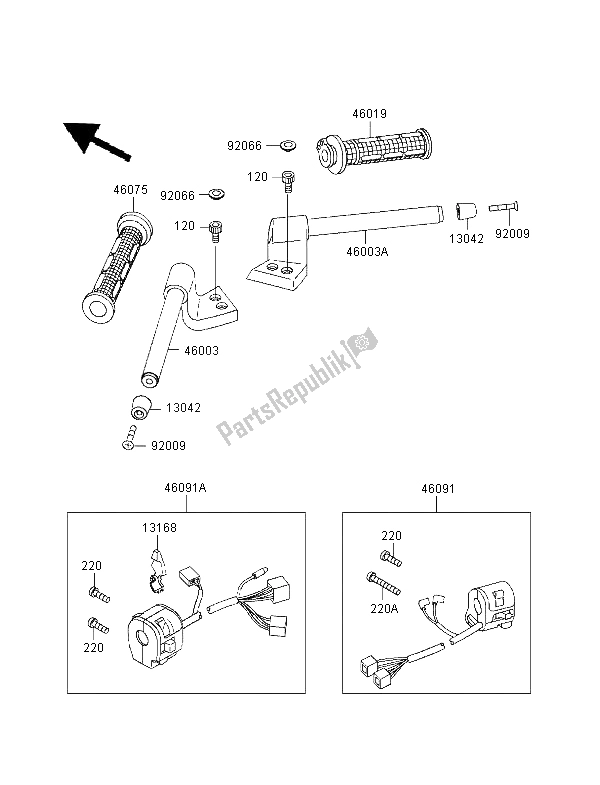 All parts for the Handlebar of the Kawasaki GPZ 1100 1998