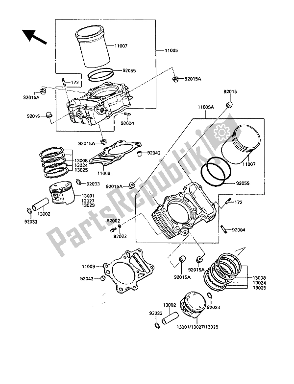 All parts for the Cylinder & Piston(s) of the Kawasaki VN 750 Twin 1988