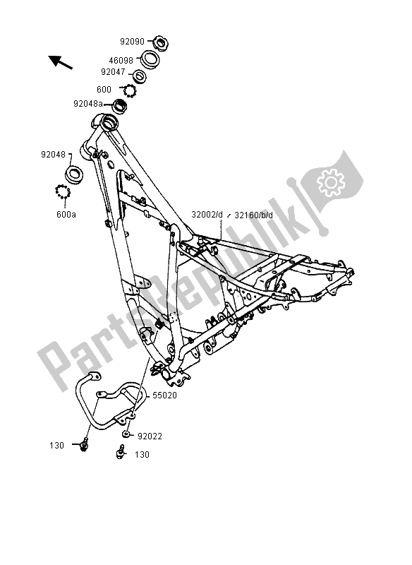 Tutte le parti per il Telaio del Kawasaki KMX 125 1998