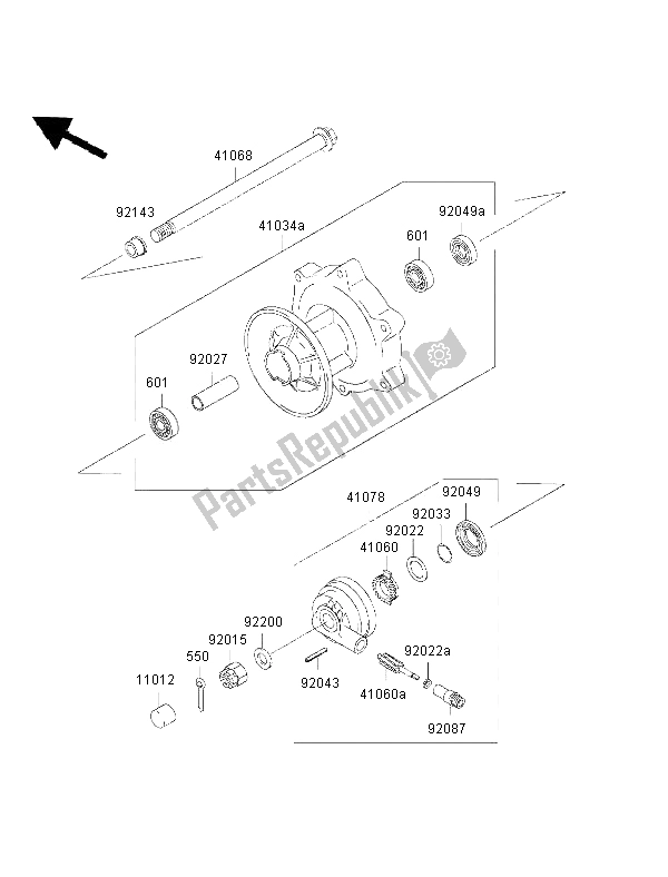 All parts for the Front Hub of the Kawasaki Eliminator 125 2002