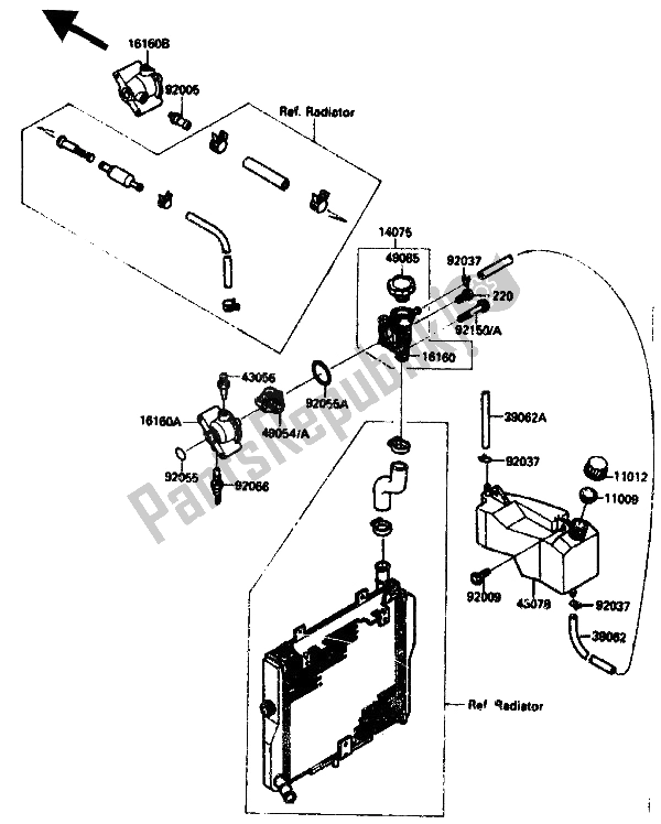 Todas las partes para Radiador (depósito) de Kawasaki ZX 10 1000 1989