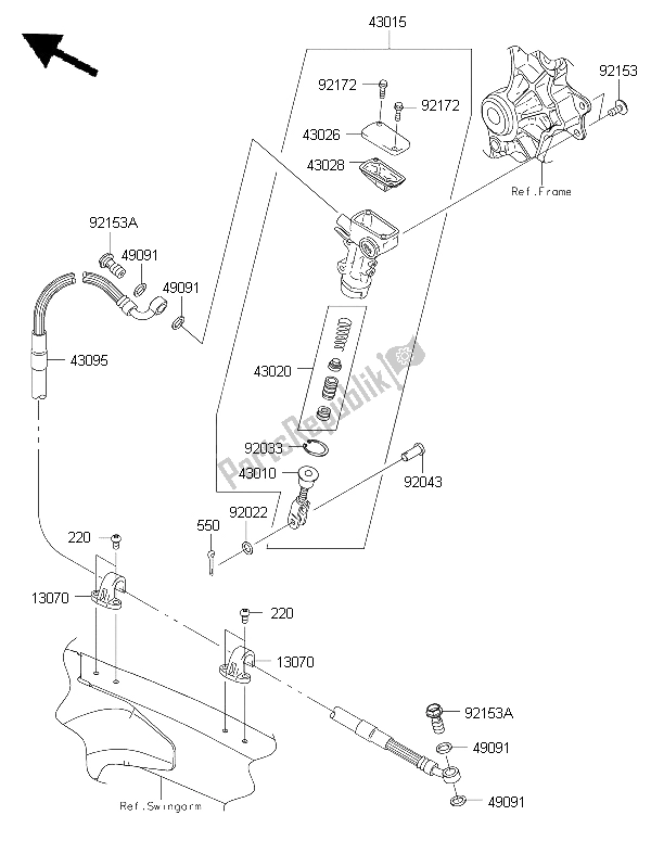 All parts for the Rear Master Cylinder of the Kawasaki KX 250F 2015