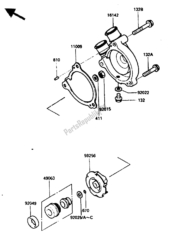 All parts for the Water Pump of the Kawasaki KLR 250 1986