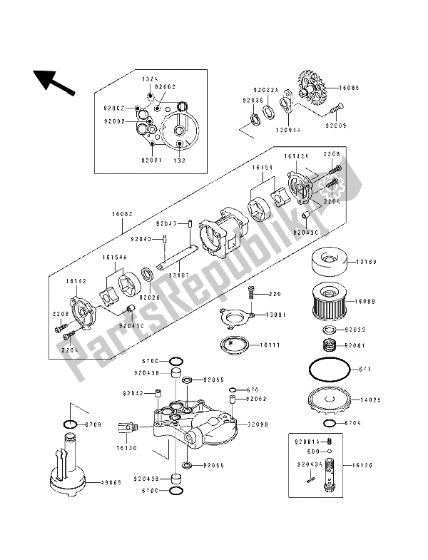 All parts for the Oil Pump of the Kawasaki ZZ R 1100 1994