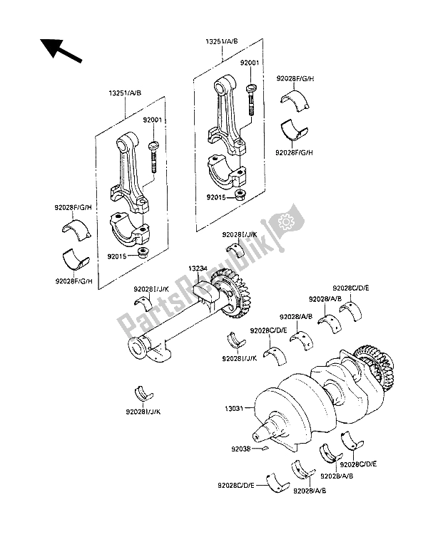 Toutes les pièces pour le Vilebrequin du Kawasaki GPZ 500S 1988