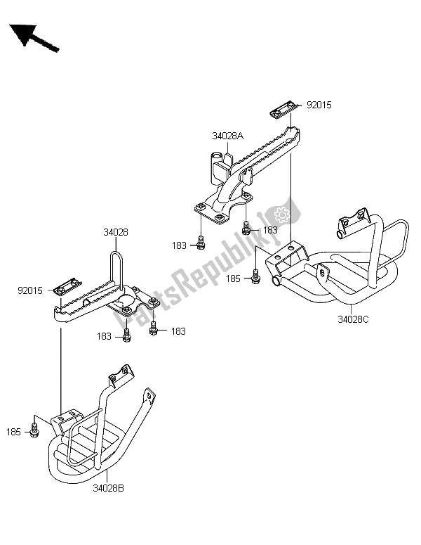 All parts for the Footrests of the Kawasaki KLF 300 2006